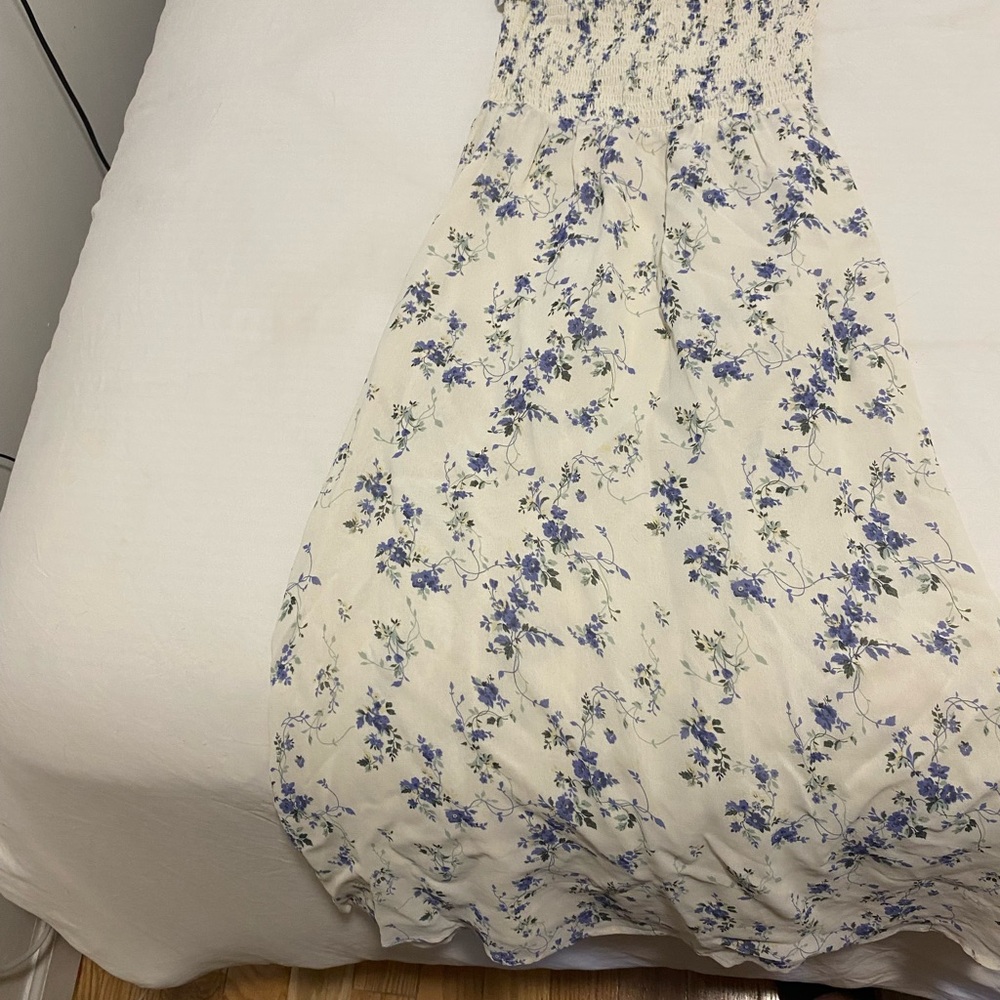 Reformation Floral Cream and Blue Dress